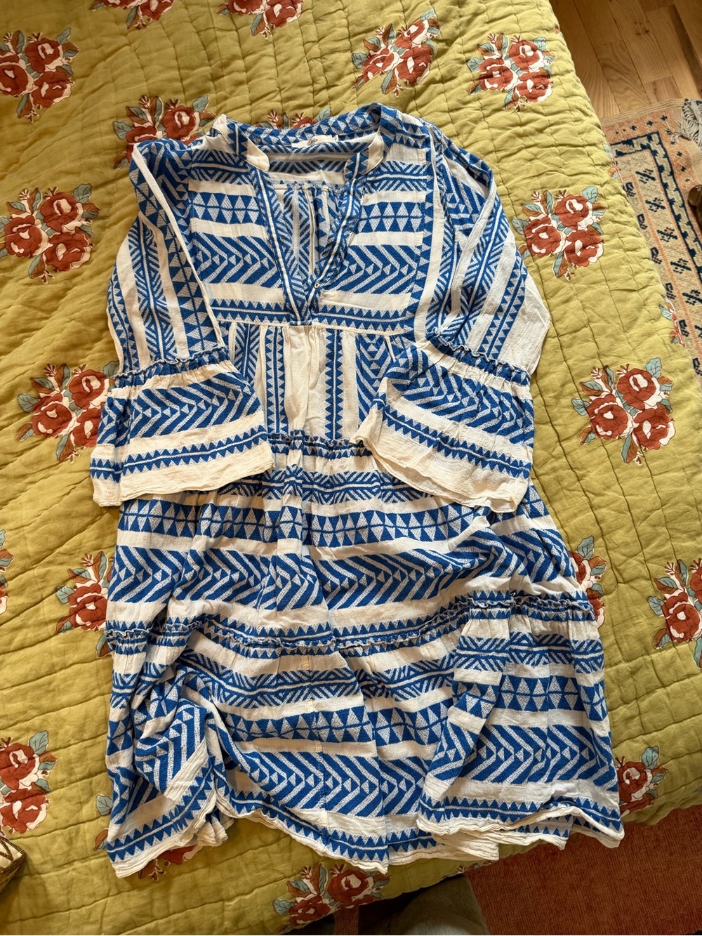 SURVIVOR 48 CAST PHOTO — Devotion TWINS Blue and White Boho Embroidered Dress